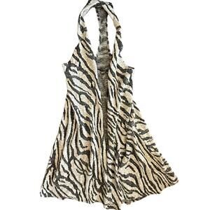 Pyramid Collection Zebra Print Sleeveless Open Front Vest T-Back Women’s Large
